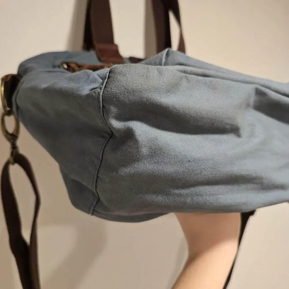 DULUTH TRADING Oil Cloth Business Tote Messenger Bag Travel Work Laptop Blue
